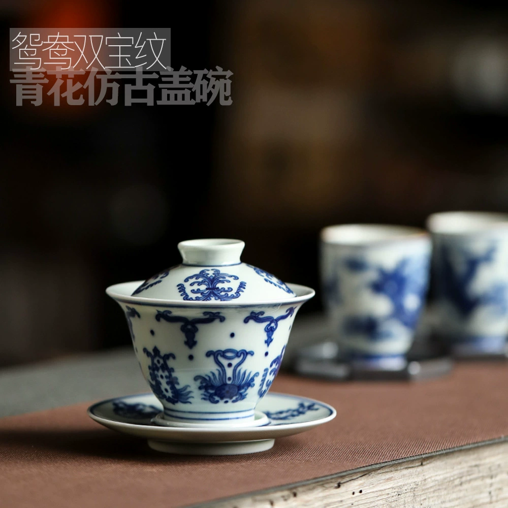 Посудница из дерева Шуанбао с крышкой, расписываемая вручную Jingdezhen, узор лимонник, утка-мандаринка, чашка чайная в античном стиле Санчай