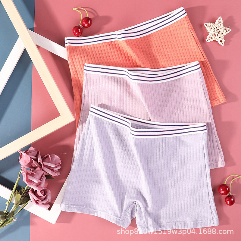 Plus Large Size Girls Boxer Briefs Women's Casual Striped Solid Color Simple Breathable Seamless Loose Pants 4007