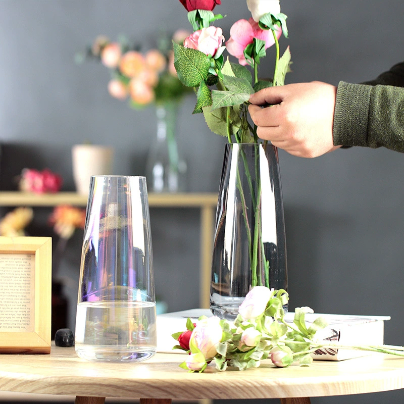 Стеклянная ваза Прозрачная Цветочная компоновка Водный питательный богатый бамбук Nordic ins Простое современное гальваническое покрытие Волшебный цвет Зеленый Ресторан Leike