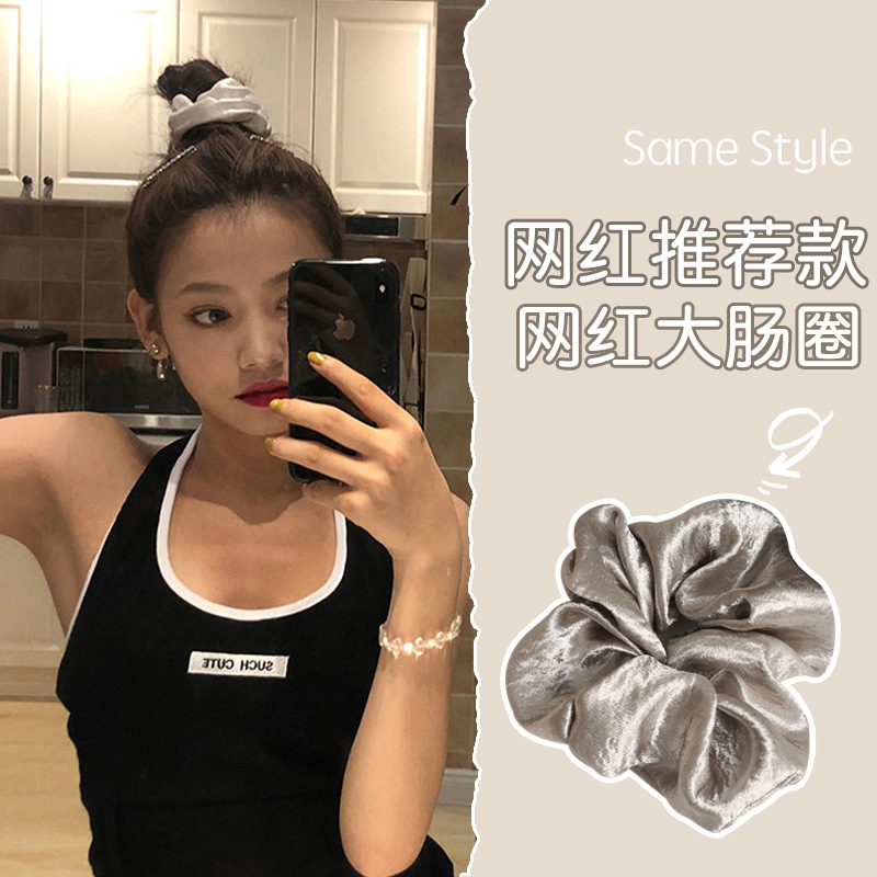 JK anillo de pelo de intestino grueso anillo de intestino grueso de cerdo ins simple Plaid grasa salchicha cabeza cuerda retro francés satén brandy accesorios para el cabello