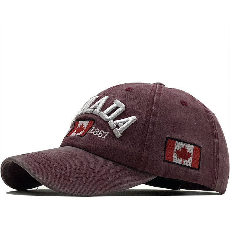 Adult Maple Leaf Washed Baseball Cap Pure Cotton Embroidered 'CANADA' Letter Unisex Adjustable Baseball Hat For All Seasons_voghion.com