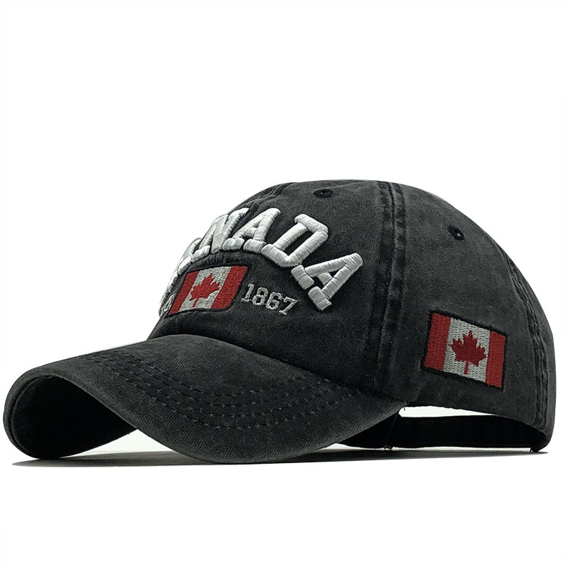 Adult Maple Leaf Washed Baseball Cap Pure Cotton Embroidered 'CANADA' Letter Unisex Adjustable Baseball Hat For All Seasons_voghion.com