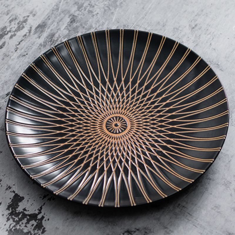 Patrón geométrico gris Plato de cerámica Plato de carne Plato de pasta