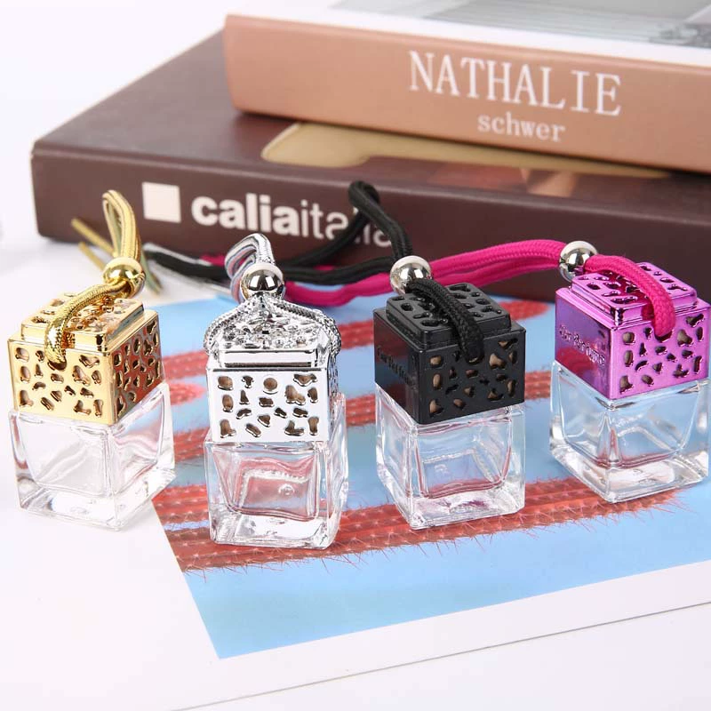 Perfume, pendant, silver square bottle for auto, accessory, gold and silver