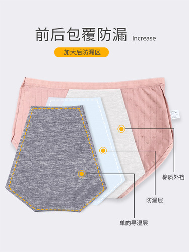 Pure cotton underwear women's mid-waist warm menstrual period leak-proof menstrual pants palace girl pocket arm lift large size women's briefs