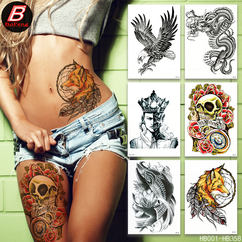 Flower arm waterproof tattoo sticker stall skeleton geisha Eagle water transfer dragon owl temporary tattoo sticker