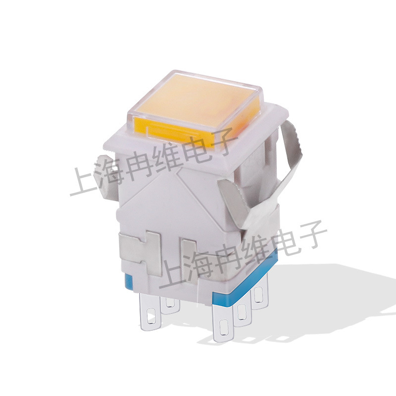 上开 上海永星方形按钮开关KD2-23 6脚 黄色 自锁无灯 白壳
