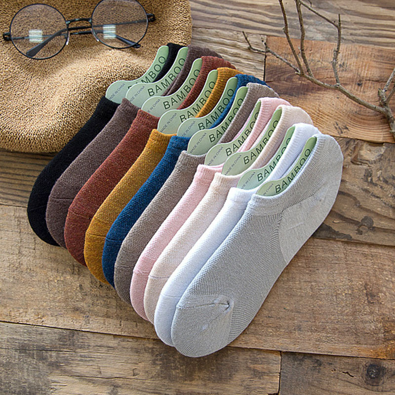 Bamboo Fiber Summer Mesh Boat Socks Women's Invisible Socks Solid Color Thin Shallow Silicone Socks Women's Summer