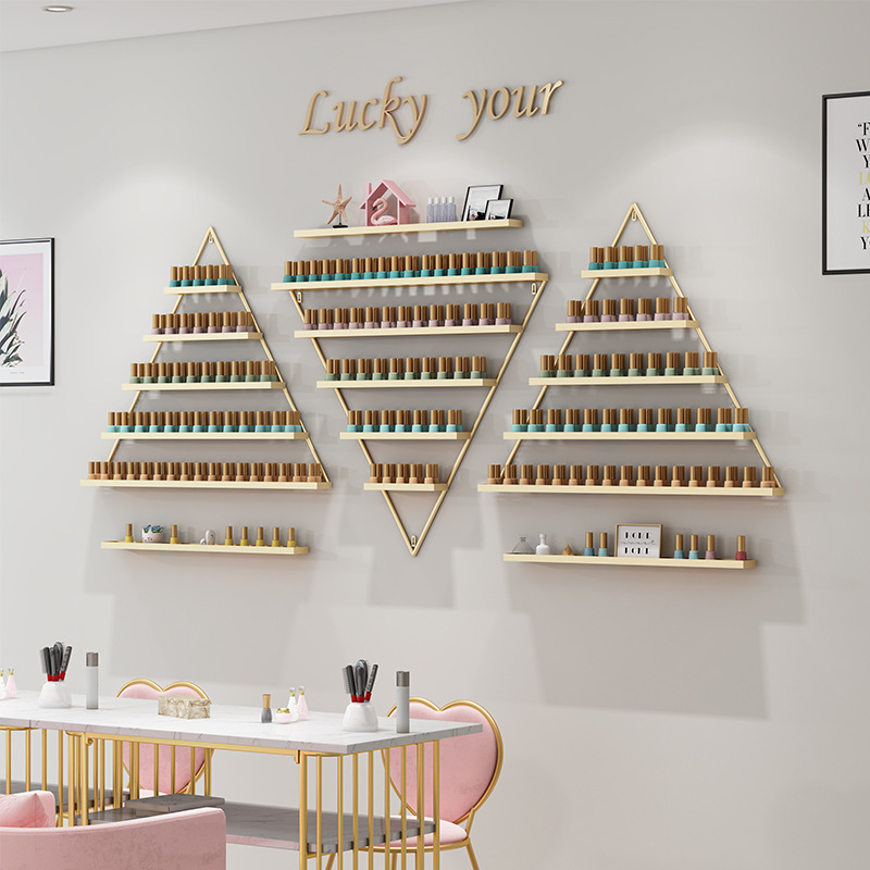 Nail salon iron manicure rack Nail Polish glue shelf simple nail polish shelf display rack wall triangle shelf
