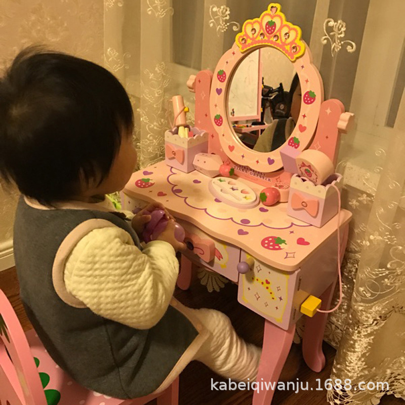 Children's simulation wooden dressing table princess makeup table play house girl storage jewelry box toy birthday gift