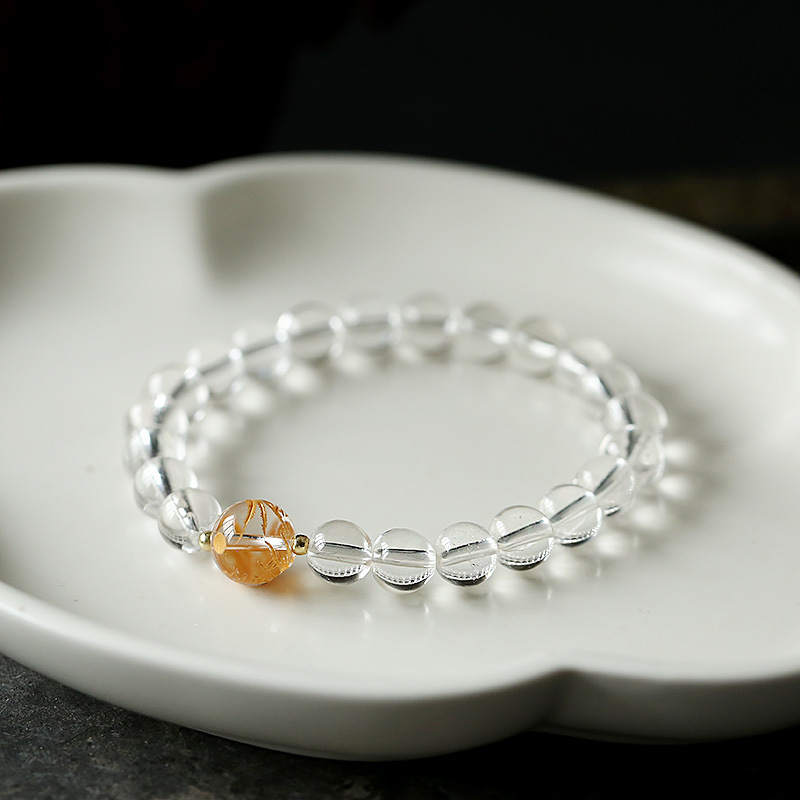 Original Design Niche Obsidian White Crystal Bracelet Bronzing Dragon Ball Good Luck Male and Female Couple Bracelet Gift