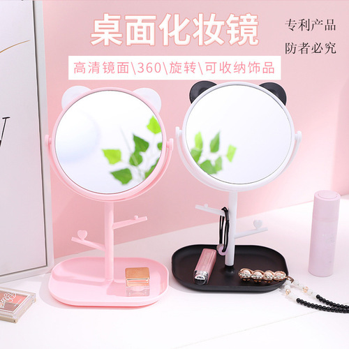 Cat ear monochrome high-definition desktop mirror rotating student dormitory makeup mirror dressing table creative beauty princess mirror