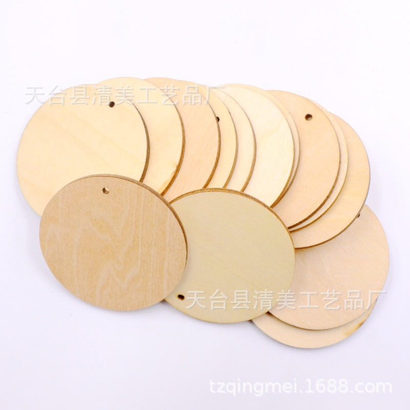 30-101.6mm agujero redondo disco DIY madera decorativa pieza de madera decorativa colgante de madera
