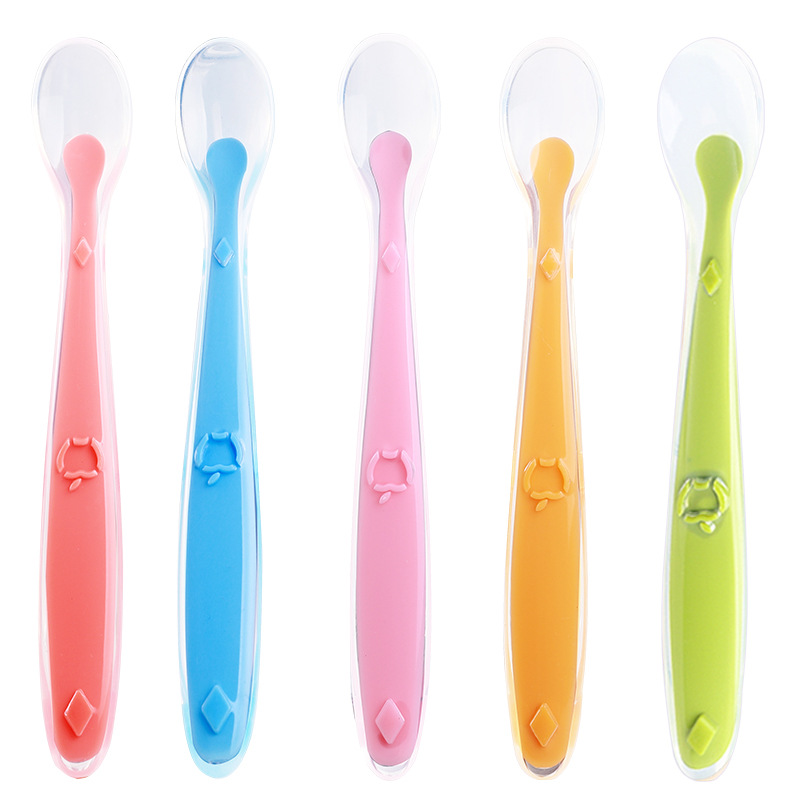 Suministros para niños bebé cuchara de silicona entrenamiento cabeza suave cuchara suplemento alimenticio cuchara bebé alimentación vajilla madre y bebé entrega de una sola pieza