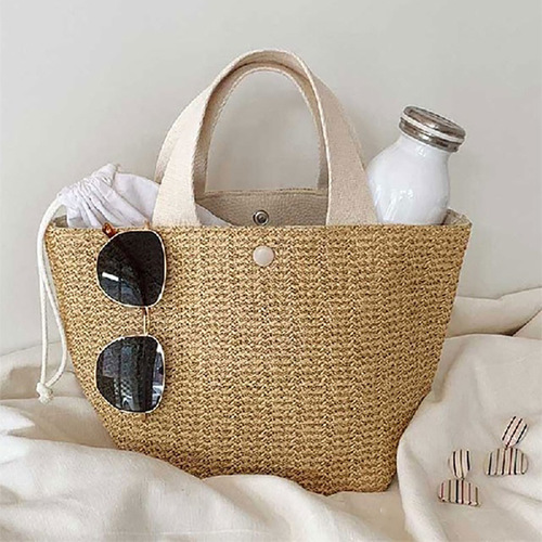 Hand-held straw bag for women 2024 Korean version new ins beach vacation summer pastoral style versatile woven bag