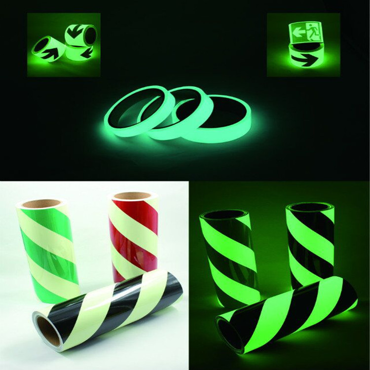 黑色斜条纹夜光胶带绿色发光警示胶带船舶荧光胶带蓄光自发光材料