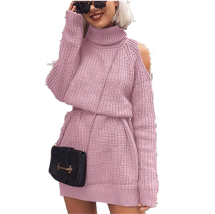 Vestido suéter de punto para mujer, otoño-invierno 2026, novedad en AliExpress, éxito de ventas en Amazon, largo medio, cuello alto y hombros descubiertos
