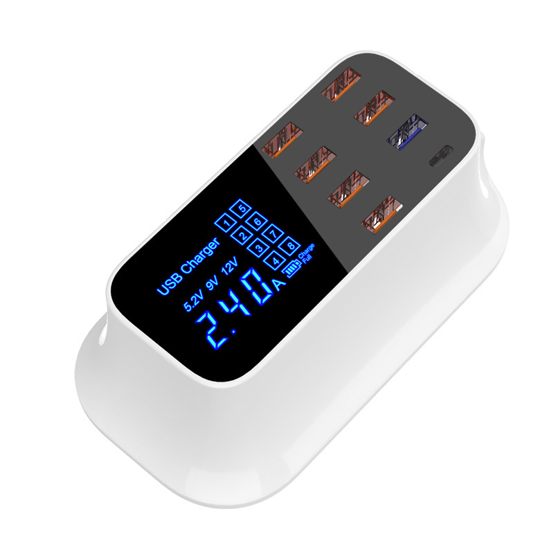 Signo de interrogación QC3.0 multi-puerto de carga rápida PD40W Oficina Inicio viajes inteligente pantalla digital de 8 puertos USB cargador de teléfono móvil