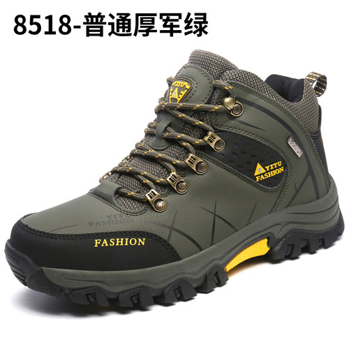 Autumn and winter men's shoes, hiking shoes, cotton shoes, high-top leather and velvet, thickened and warm, large size cross-border outdoor hiking and cross-country shoes