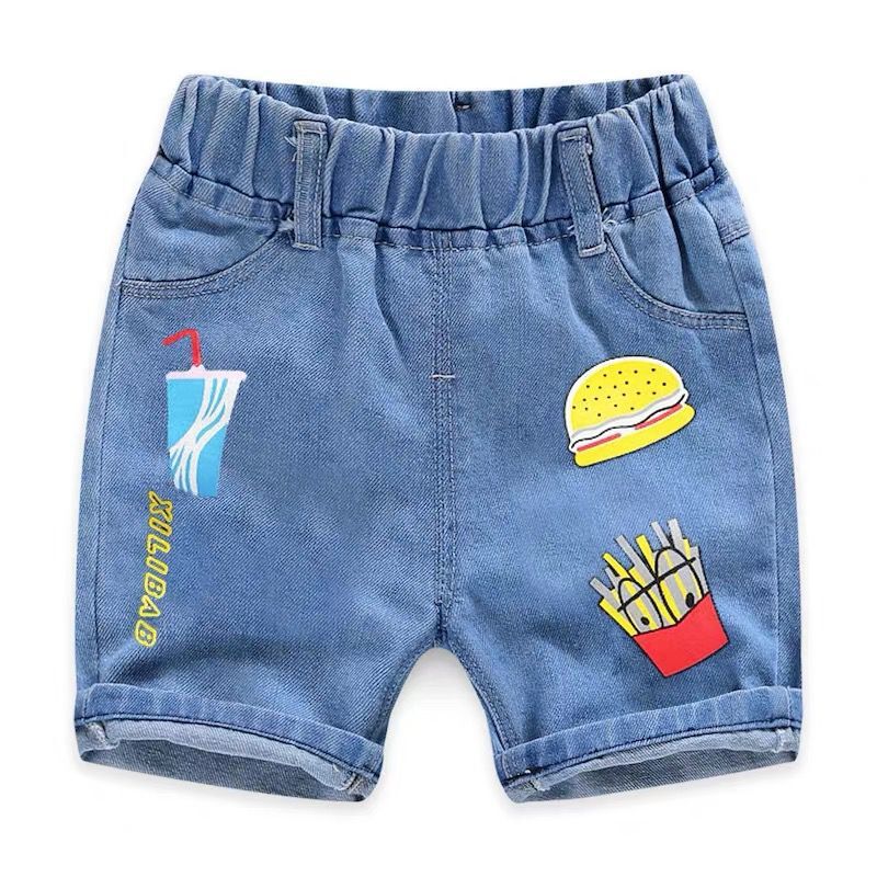 Boys' Jeans Shorts Mid-Pants 2024 New Kidsren's Clothing Baby Five-Quarter Pants Summer Clothing Korean Style Kidsren's Shorts Trendy