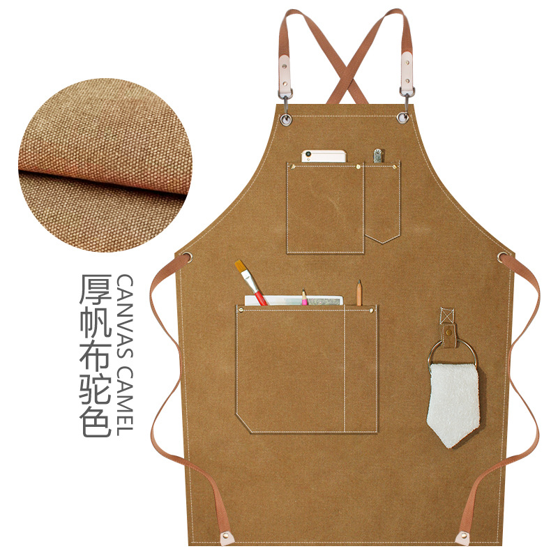 Anillo colgante delantal creativo logotipo personalizado restaurante leche té cafetería panadería ropa de trabajo grueso lienzo delantal al por mayor