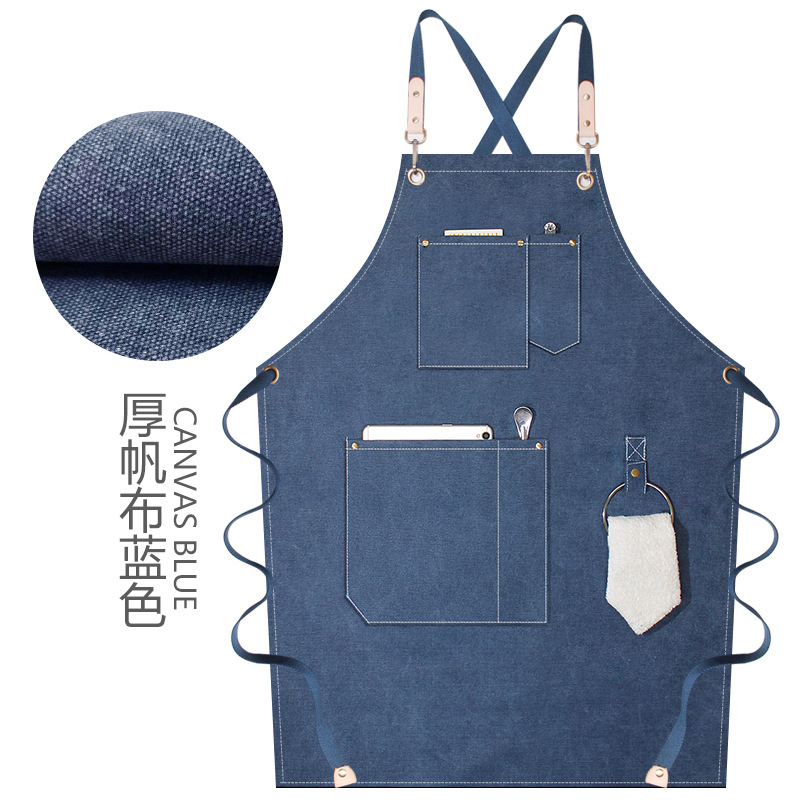 Anillo colgante delantal creativo logotipo personalizado restaurante leche té cafetería panadería ropa de trabajo grueso lienzo delantal al por mayor