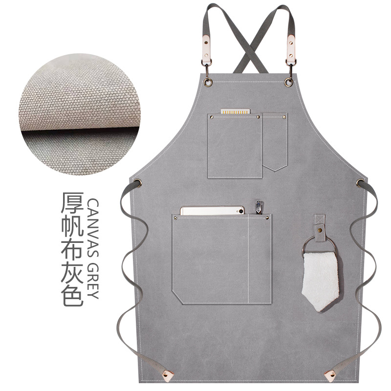 Anillo colgante delantal creativo logotipo personalizado restaurante leche té cafetería panadería ropa de trabajo grueso lienzo delantal al por mayor