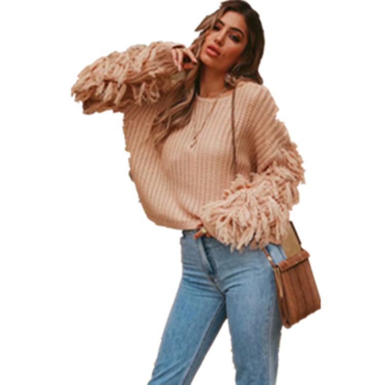 AliExpress eBay ropa de mujer de comercio exterior popular suéter suelto de Europa y América sexy manga borla suéter de manga larga para las mujeres