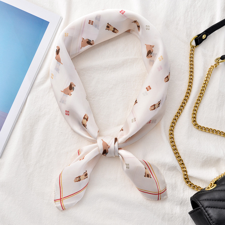 Bufanda de seda pequeña bufanda cuadrada para mujer Primavera y otoño color sólido fino versátil bufanda de seda artificial decorativa profesional bufanda pequeña de Corea del Sur