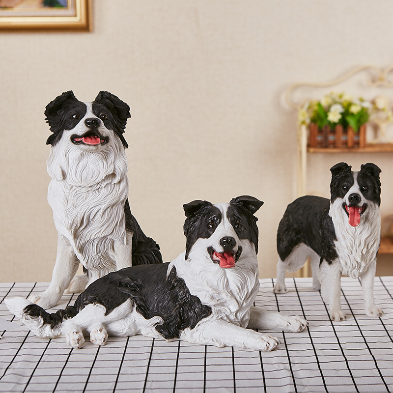 Simulación frontera cría de animales decoración resina collie perro modelo simulación perro decoración Scottish Border Pastor perro modelo de juguete
