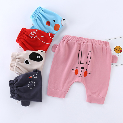 Children's Butt Pants Cartoon Pure Cotton 2024 Summer New Baby Kids Korean Style Boys and Girls Pants Harem Cropped Pants