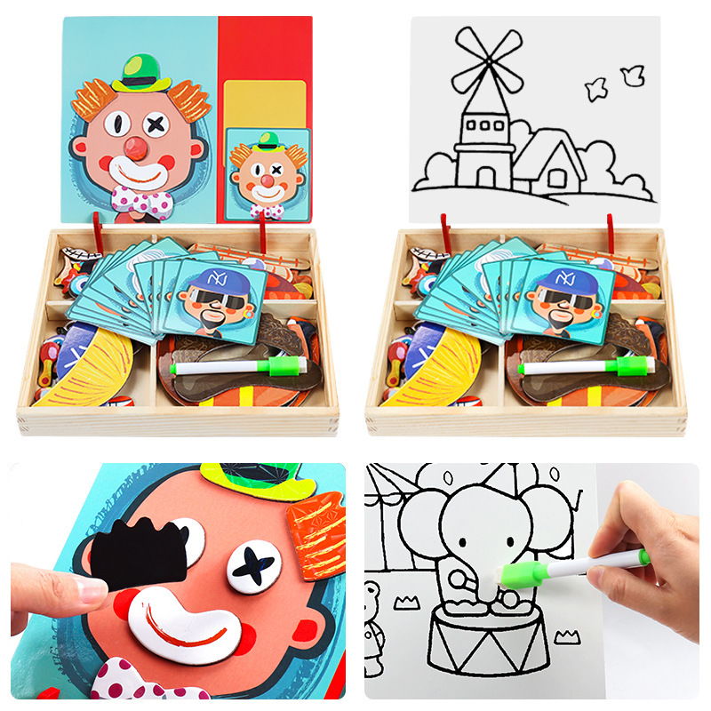 Bebé desarrollo de inteligencia rompecabezas de madera magnética para niños personaje facial características pegatinas magnéticas educación temprana juguetes educativos