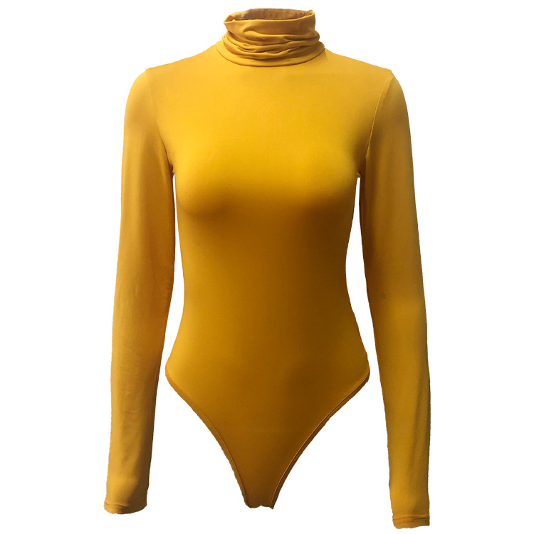 2023 transfronteriza Otoño e Invierno ropa básica de mujer europea y americana simple cuello alto manga larga mono