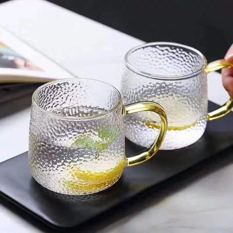 高硼硅耐热玻璃咖啡杯茶杯柠檬水杯锤目纹牛奶饮料玻璃杯节日礼赠