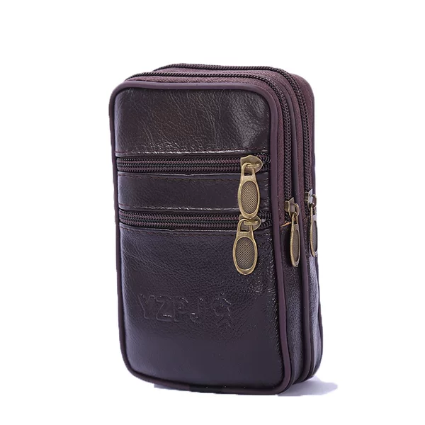 New 6.3inch Men's Waist Bag, Multifunctional Waterproof Phone Pouch, Vertical Style, First-Layer Cowhide, Can Be Worn with a Belt, Coin Purse
