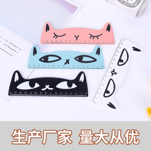 Korean Cartoon Creative cat wooden stationery ruler student cute color drawing hand ruler 15cm ruler