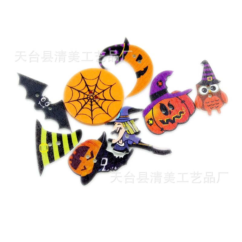 Botón de la serie de Halloween pintado de troncos Botón de madera de estilo de moda europeo y americano de bricolaje