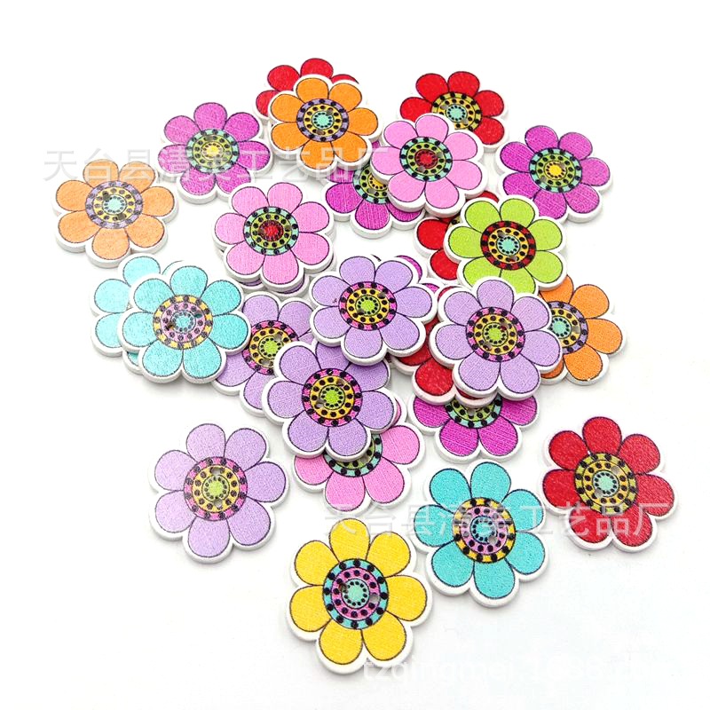 25mm fondo blanco pintado siete pétalos de flores DIY fondo blanco girasol botones de madera 50 piezas por paquete