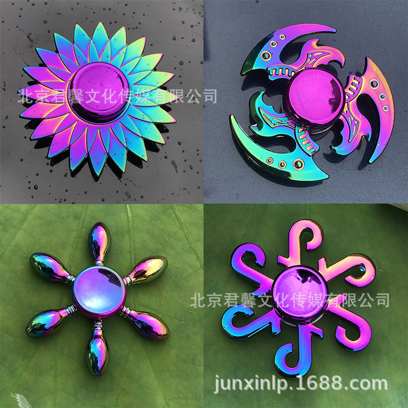 Gyro fingertip three-leaf colorful fingertip adult rotating interphalangeal spiral gyro entity wholesale HandSpinner