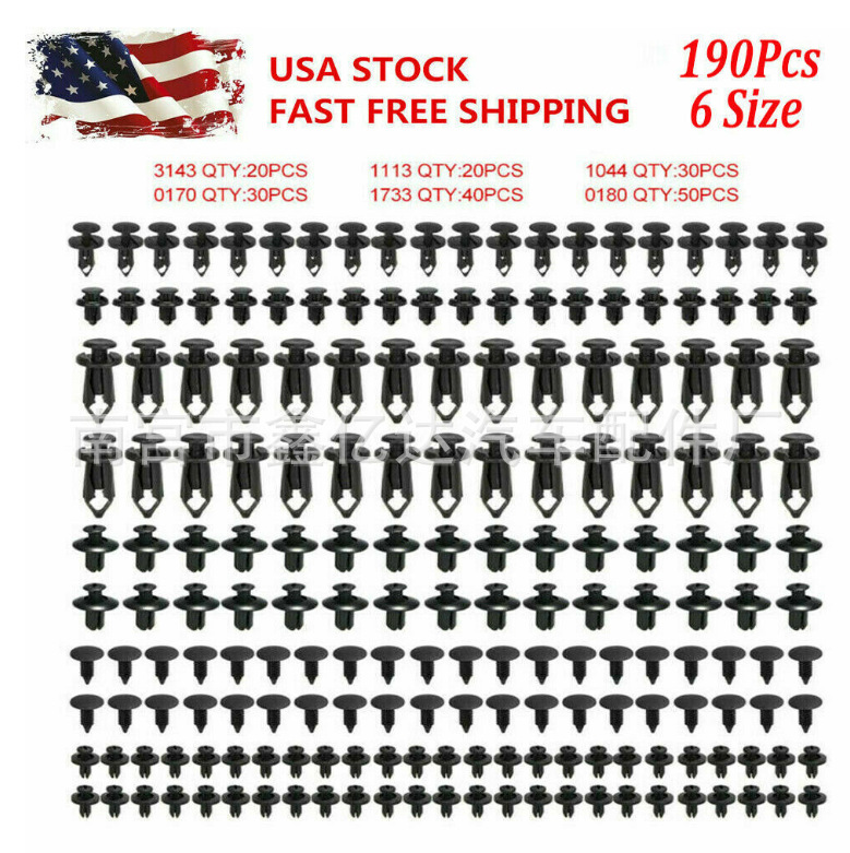 190 unids 6 tamaños sujetador del coche ABS remache push Rod clip Fender parachoques hebilla de plástico