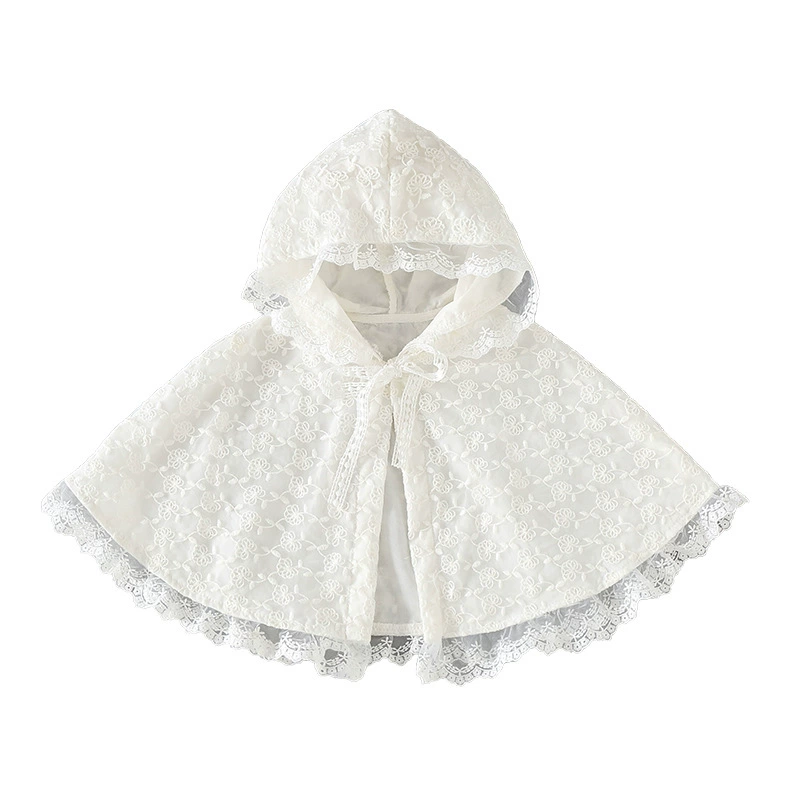 Детский кружевной плащ-плащ с капюшоном, breathable накидка, 0-2 года