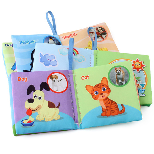 Foreign trade three-dimensional baby cloth book early education toys 4 pages 8 sides English palm book animal clothing cognitive baby cloth book