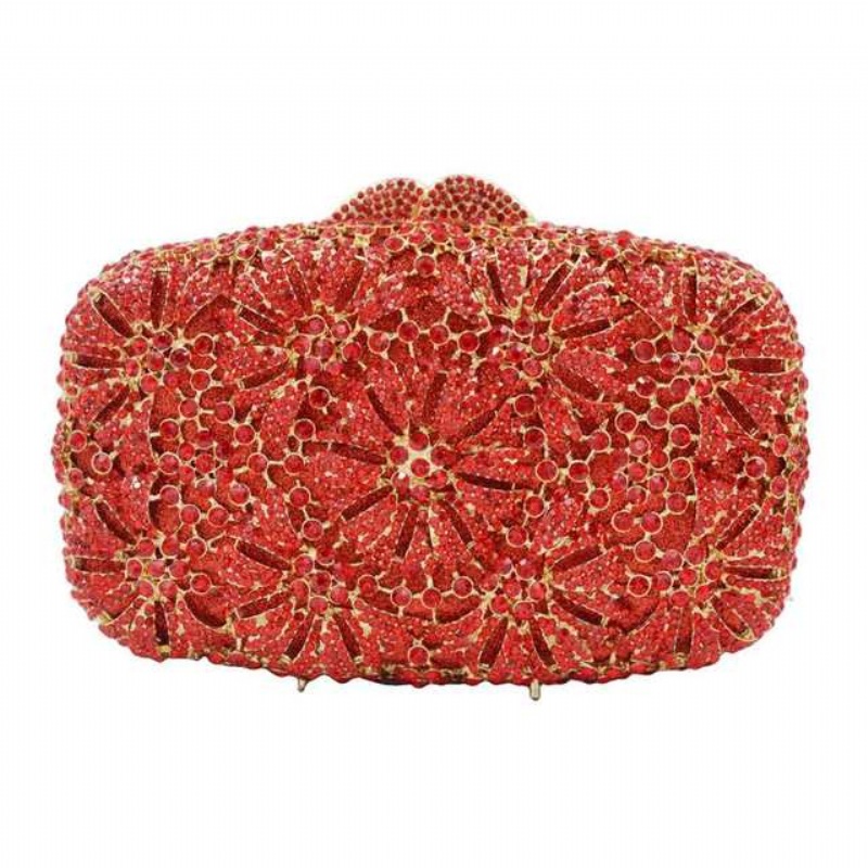 Túi clutch nữ đính đá kim loại cầm tay dự tiệc 17.5x5x11 cm — Màu đỏ, Màu tím, Màu xanh lá, Màu xanh lam