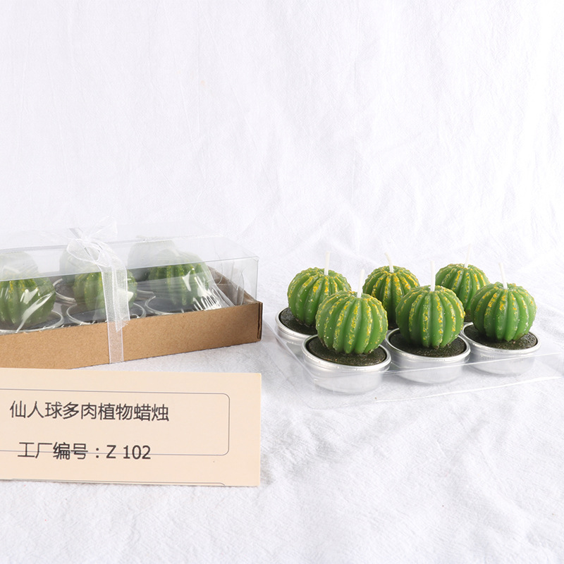 Fábrica al por mayor Shengkun suculenta cactus vela 6 piezas cumpleaños diseño artesanía vela en forma de flor vela