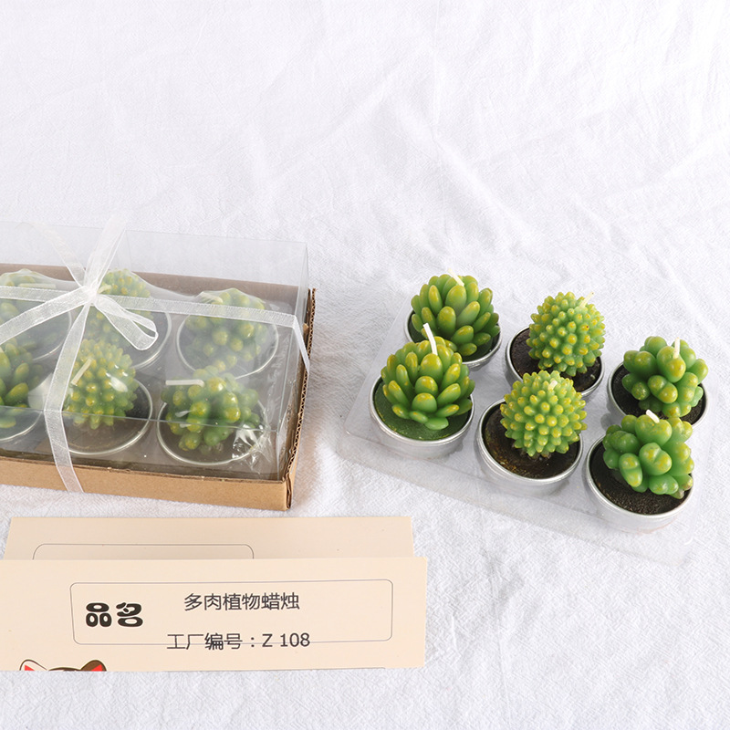 Fábrica al por mayor Shengkun suculenta cactus vela 6 piezas cumpleaños diseño artesanía vela en forma de flor vela