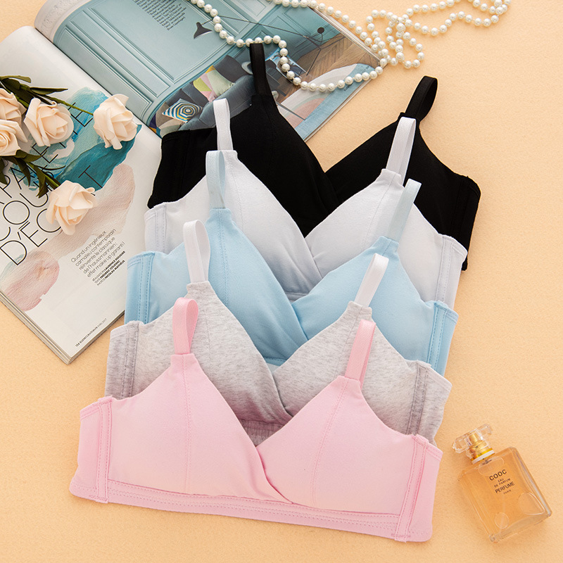 Korean style simple solid color breathable cotton student bra student development period shaping underwear in stock wholesale sales