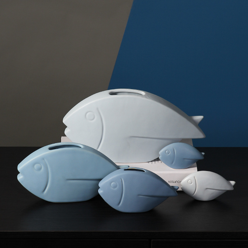 Nórdico moderno minimalista de cerámica florero de pescado decoración creativa estilo ins almacenamiento suave Decoración Accesorios Para el hogar al por mayor fábrica