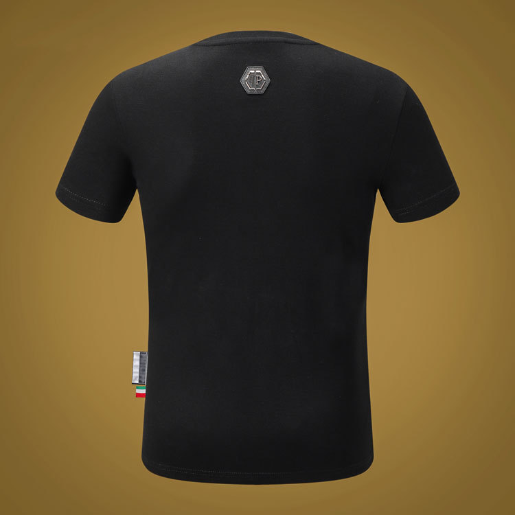 Europeo y americano PP moda marca Philip plann moda manga corta dragón exquisito bordado verano Camiseta cuello redondo Rhinestone