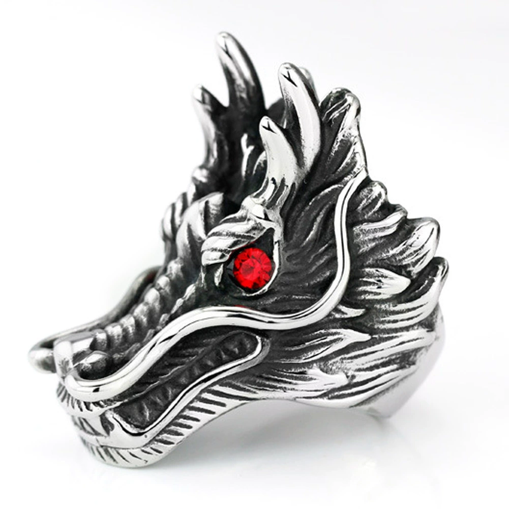 Retro Punk Dragon Ring, Stainless Steel, European Style Statement, Sizes 7–11
