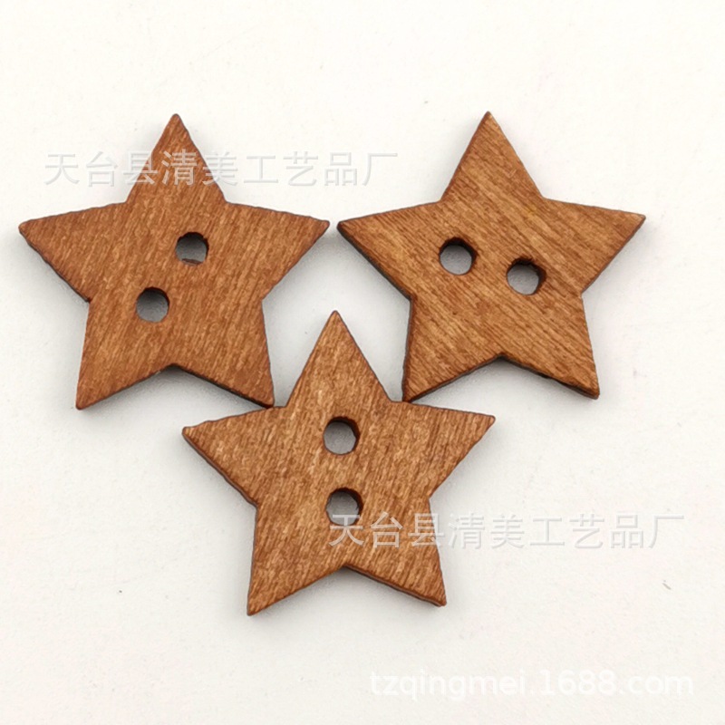 20mm retro estrella de cinco puntas de madera botón de madera decorativo retro estrella de cinco puntas botón de madera
